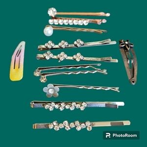 Vintage Assorted Rhinestone Floral Bobby Pin Hair Slides
